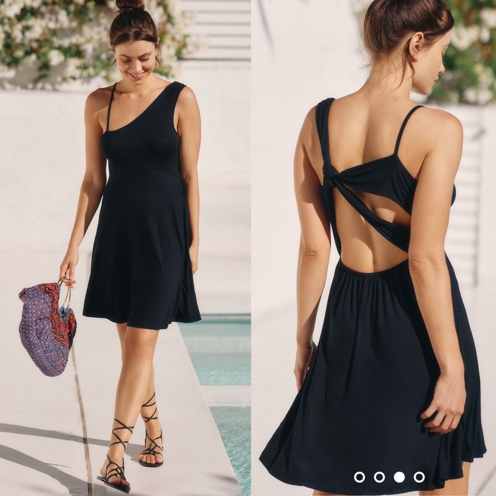 By Anthropologie Cutout Knit Dress New Black Summer Pool ANTHRO resort Size XS